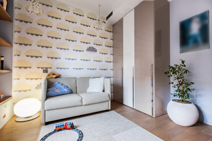 Kledingkast in een kinderkamerinterieur in een moderne stijl