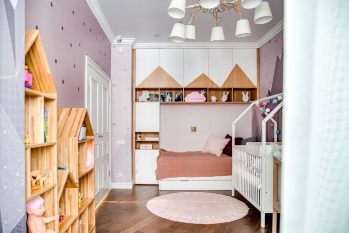 kast in het interieur van een kinderkamer in Scandinavische stijl