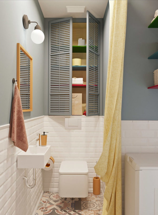 kledingkast met deuren in het toiletinterieur