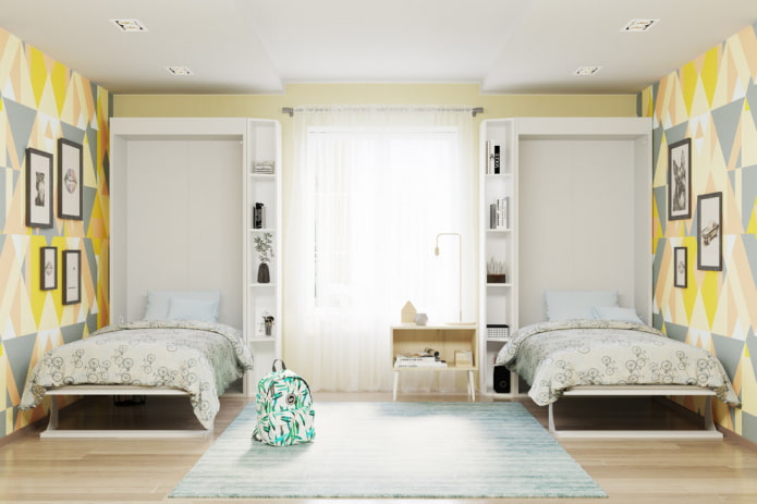transformerende kledingkasten bij het raam in het interieur