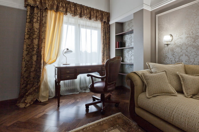 bruine lambrequin in het interieur van een kantoor