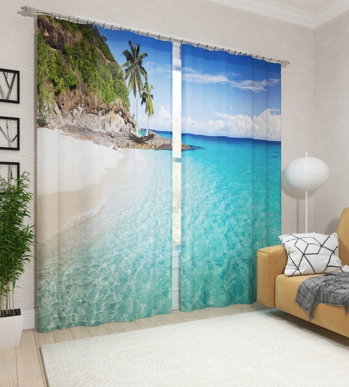 3D-gordijnen met een afbeelding van een strand