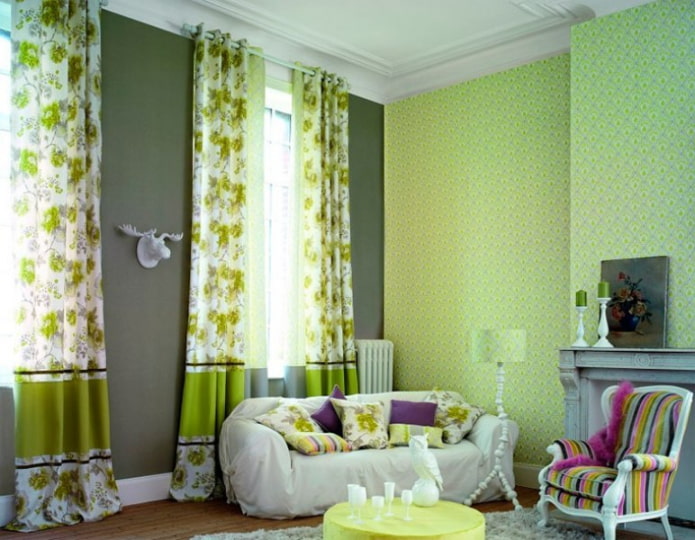 gordijnen met groene bloemenprint