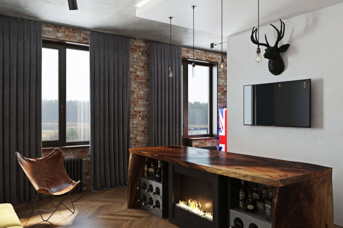 verduisteringsgordijnen in een loft-interieur