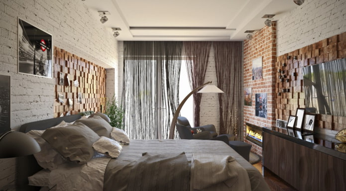 mousseline in een loft-slaapkamer
