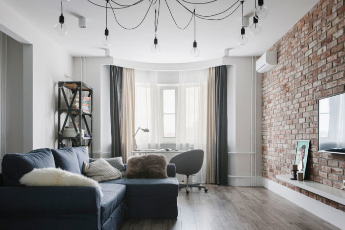 dubbele gordijnen in de woonkamer in loftstijl
