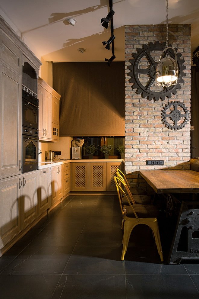 rolgordijnen in de keuken in loft stijl