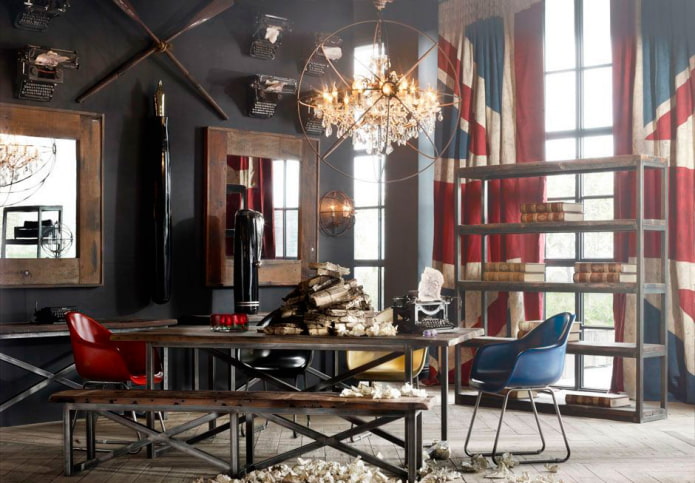 fotogordijnen in het interieur in de loft-stijl