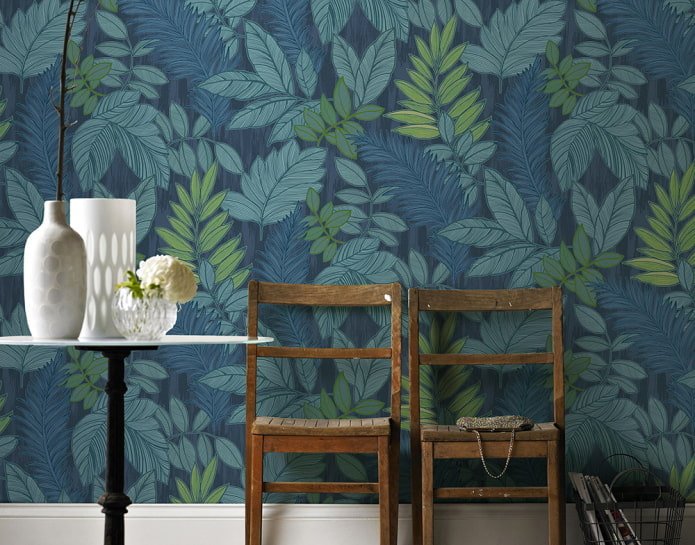 Blauw en groen behang
