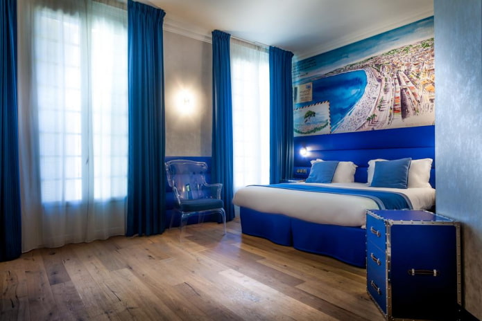 Slaapkamer met een maritieme inrichting