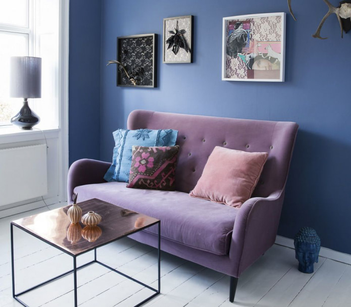Blauw en paars interieur