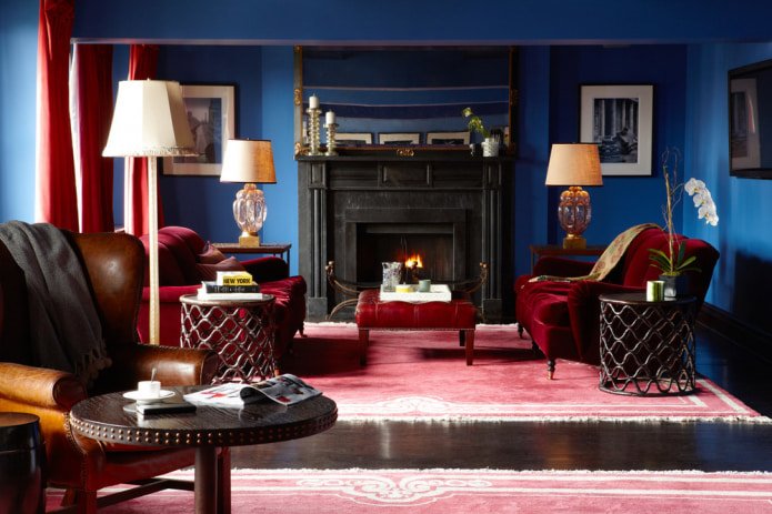 Blauw-rood interieur