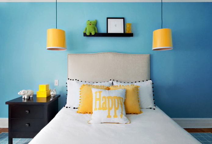 Blauw en geel interieur