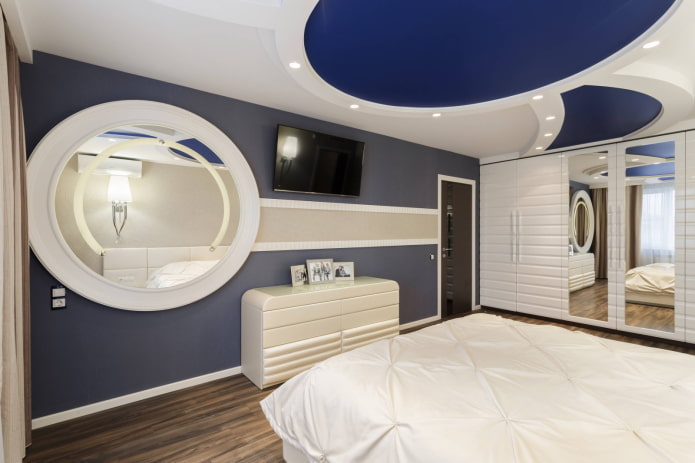 Blauwe ronde accenten op het plafond