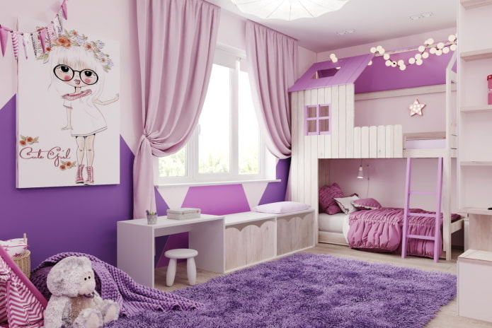 paarse kamer met een bedstee
