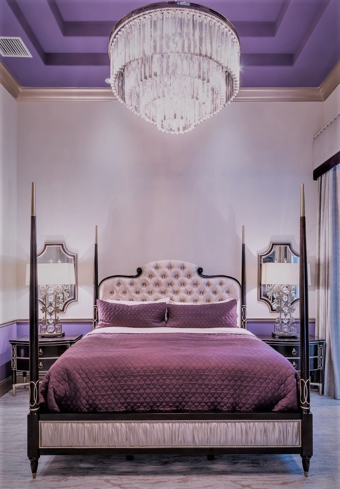 gipsplaatplafond met twee niveaus, paars plafond 