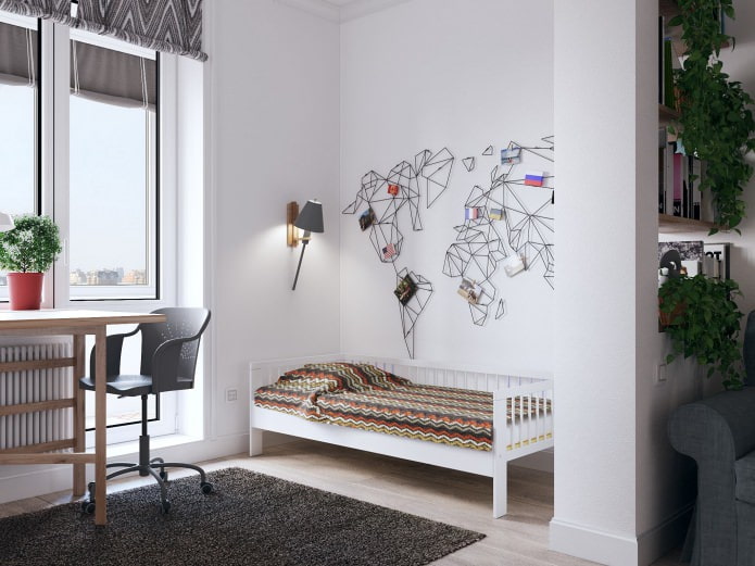 kinderbed in het interieur van een studio-appartement