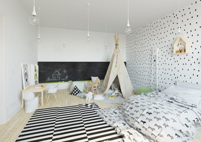 Scandinavisch interieur van een kinderkamer