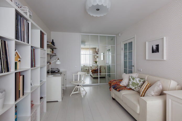 Witte vloer in Scandinavische woonkamer