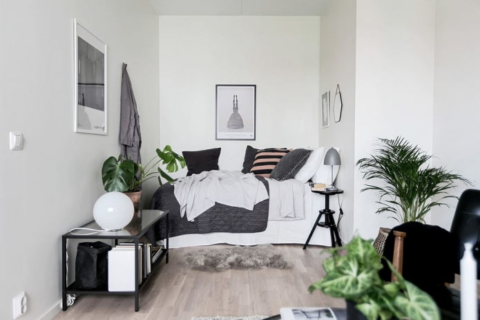 Slaapkamer in Scandinavische stijl, kussens