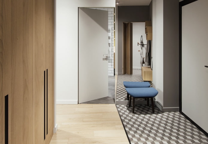 een combinatie van laminaat en tegels in het interieur