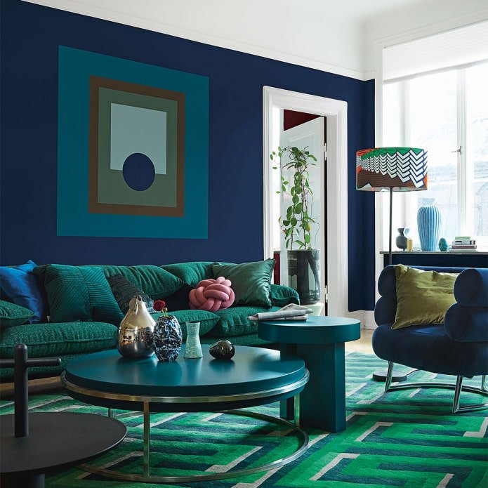 blauwgroene woonkamer
