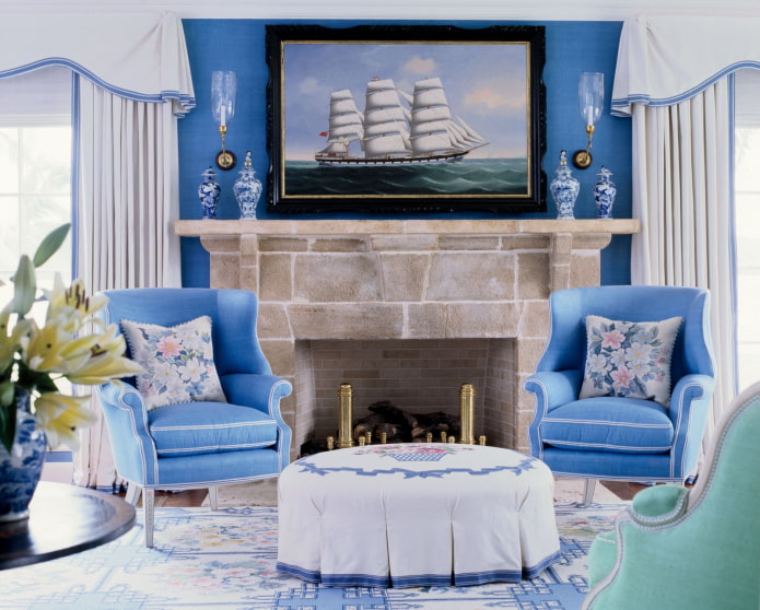 blauw met beige in het interieur