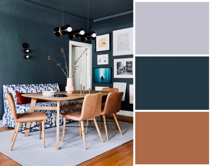 Woon-eetkamer in blauwe tinten
