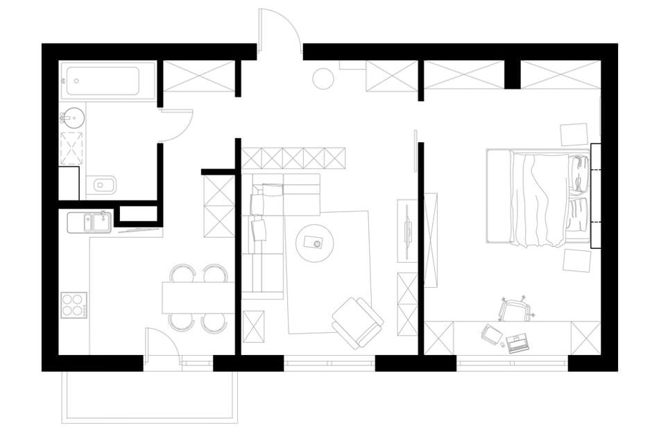 2-kamerappartement indeling 57 m?