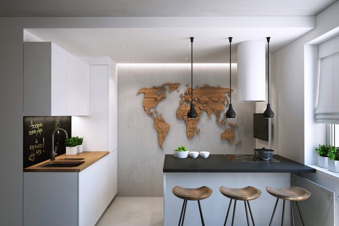 ontwerp van een woonkeuken in een eenkamerappartement van 43 m?.