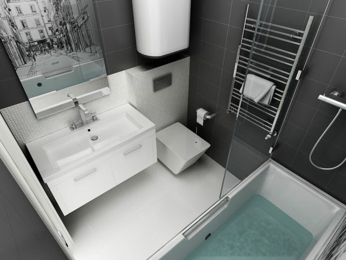 ontwerp van de badkamer in een eenkamerappartement van 45 m?.