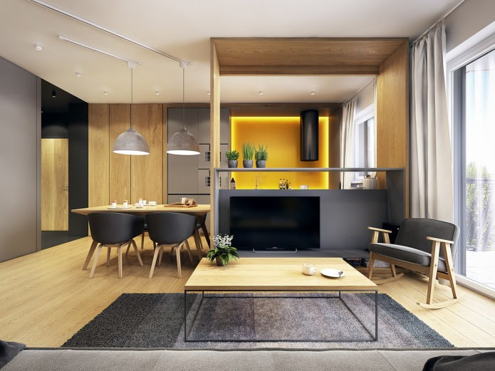 Keuken-woonkamerontwerp in een appartement