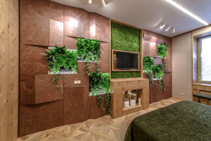 Ecostijl in een modern slaapkamerinterieur