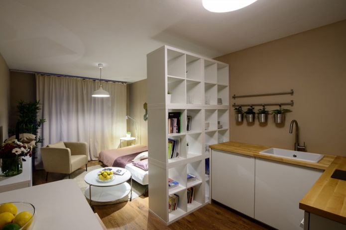 meubels in zonering keuken-slaapkamer
