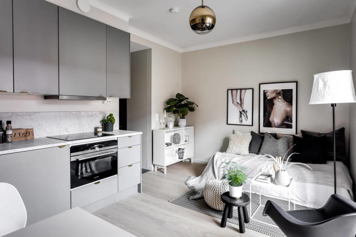 interieur van een kleine keuken-slaapkamer