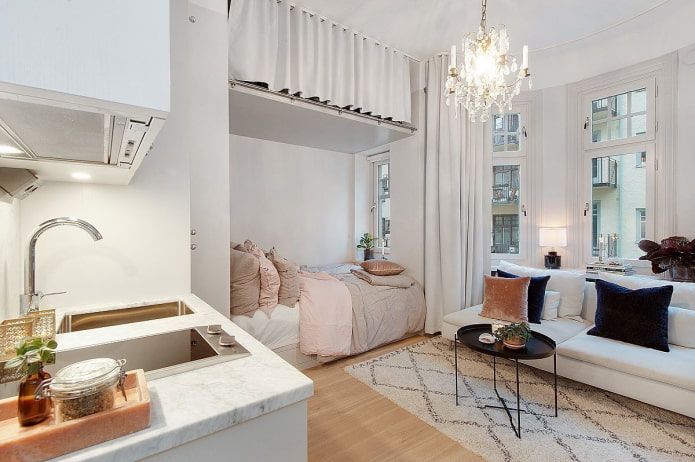interieur van een kleine keuken-slaapkamer