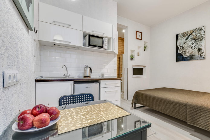 interieur van een kleine keuken-slaapkamer