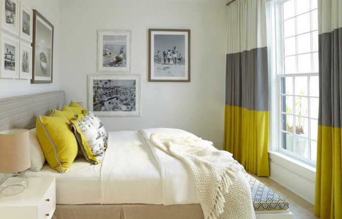 Lichte slaapkamer met gele inrichting
