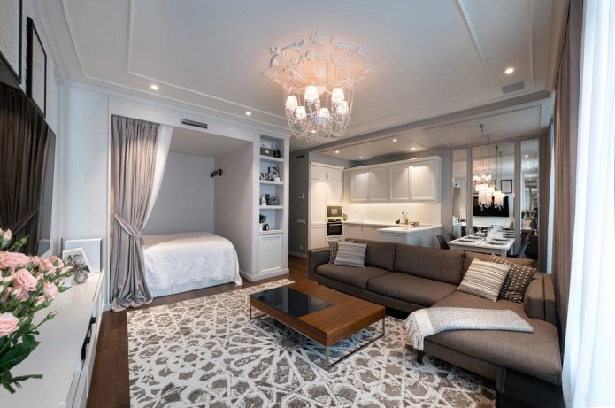 slaapkamerindeling gecombineerd met een woonkamer