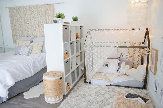 functionele indeling van een gecombineerde slaapkamer en kinderkamer
