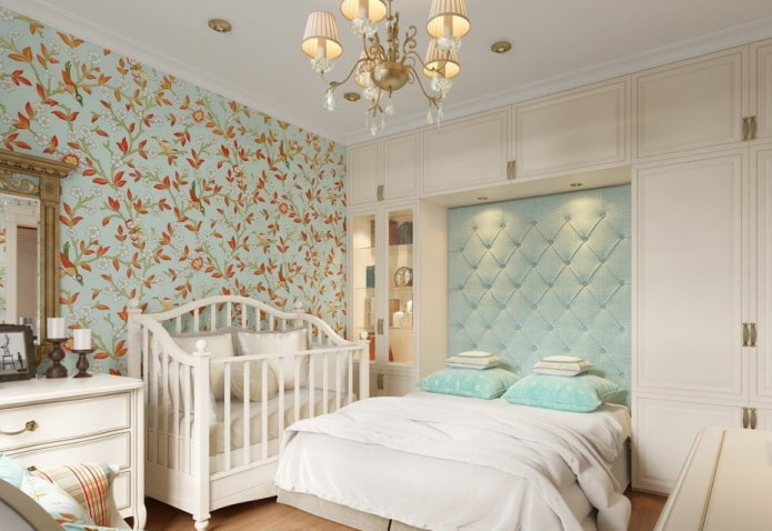 visuele indeling van een gecombineerde slaapkamer en kinderkamer