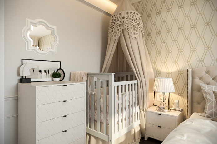 kinderhoek in het interieur van de ouderlijke slaapkamer
