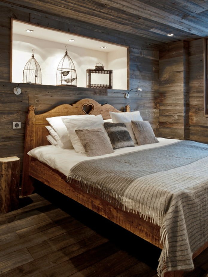houten bed voor op het platteland