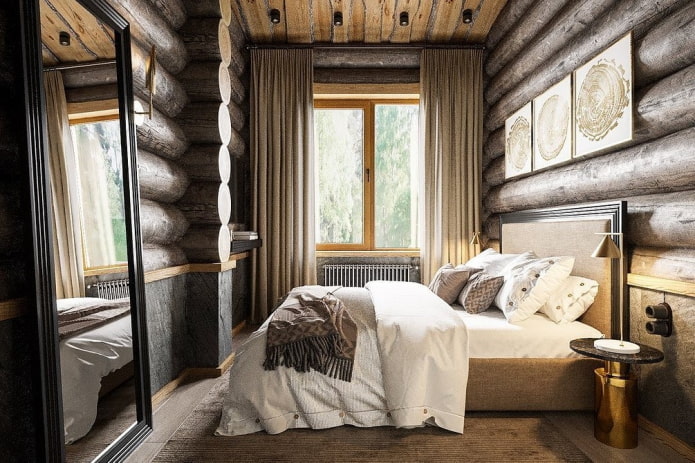 slaapkamer in een blokhut