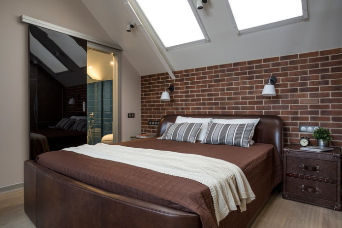 loft-stijl zolder slaapkamer interieur