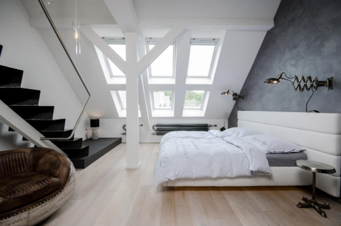 zolder slaapkamer interieur in hightech stijl