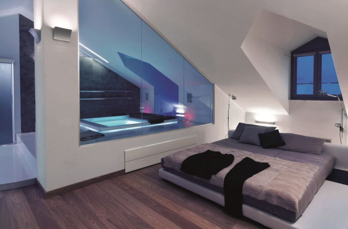 zolder slaapkamer interieur in hightech stijl