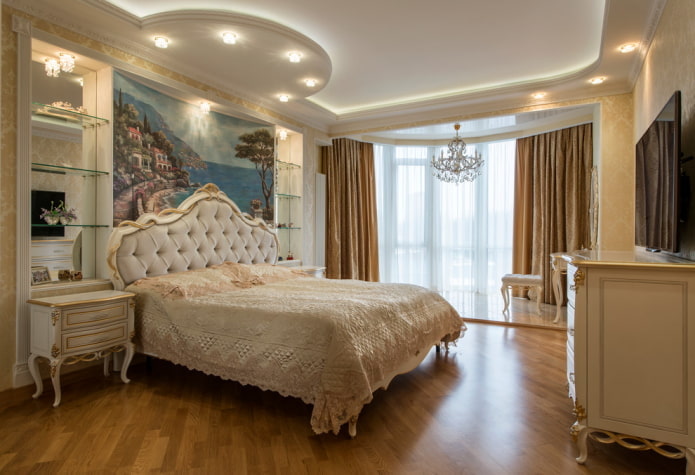 decoratie en verlichting in de slaapkamer gecombineerd met een loggia