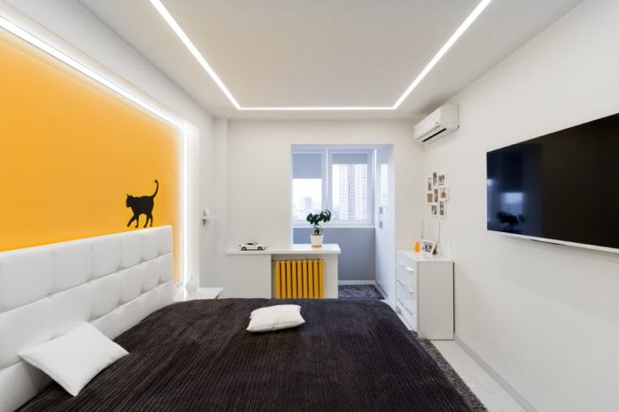 interieurontwerp van een slaapkamer gecombineerd met een loggia
