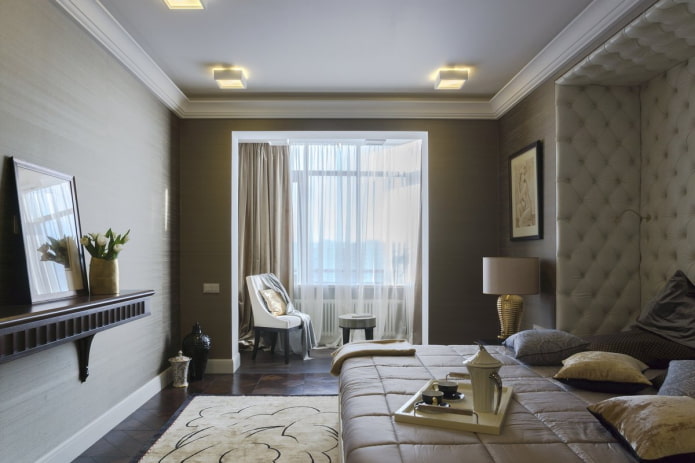interieurontwerp van een slaapkamer gecombineerd met een loggia